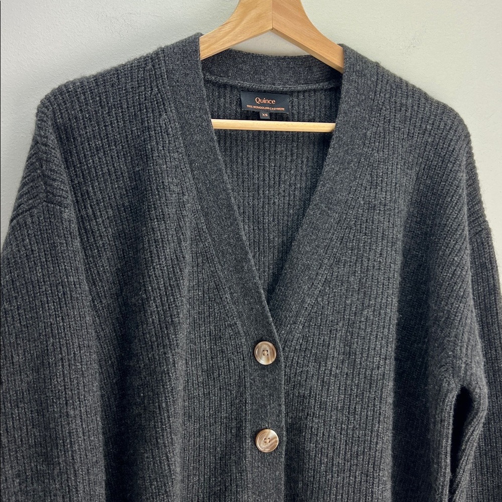 Quince Mongolian Cashmere Fisherman Boxy Cropped Cardigan Sweater Gray Womens XS - Picture 3 of 9